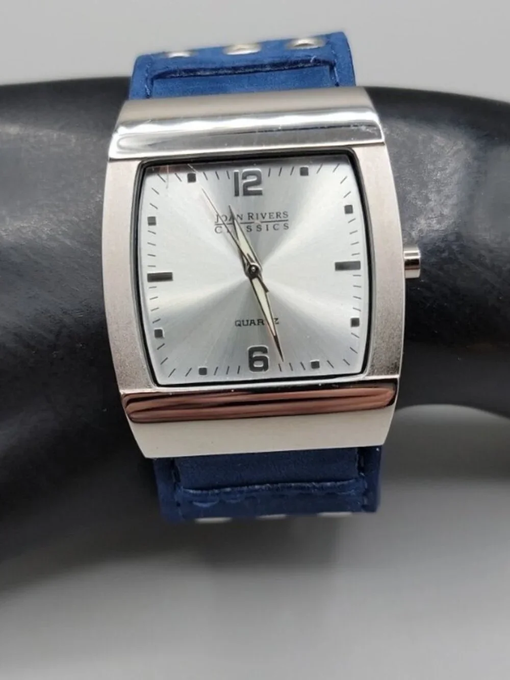 Joan Rivers Classics Tonneau Watch Royal Blue Wide Suede Leather Band 7.5